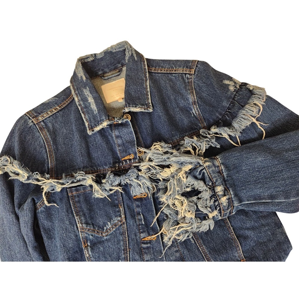 Zara Jean Jacket Fringed Distressed Womens Size Small Denim